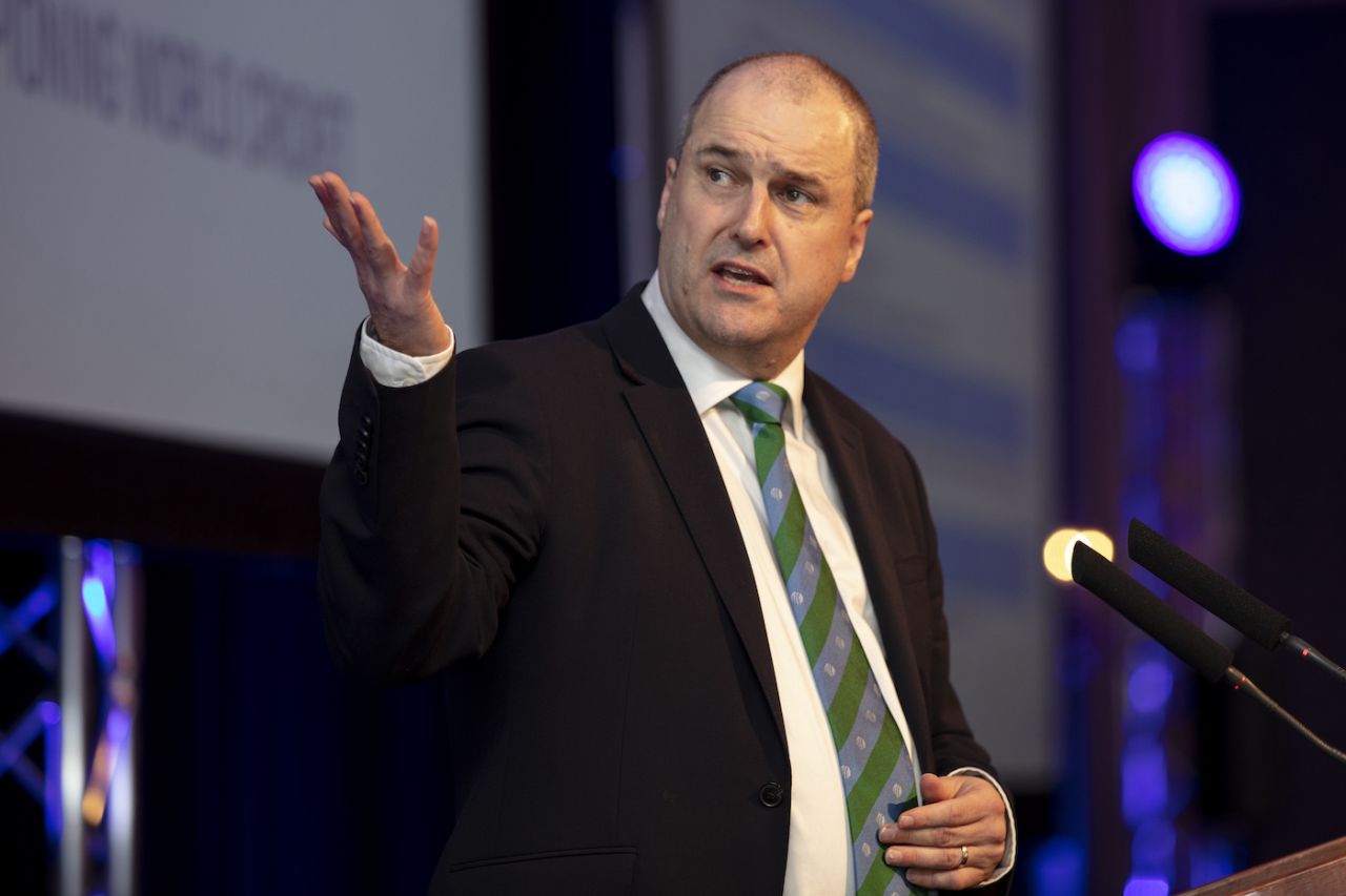 Geoff Allardice speaks during the ICC's annual conference, Dublin, June 30, 2018
