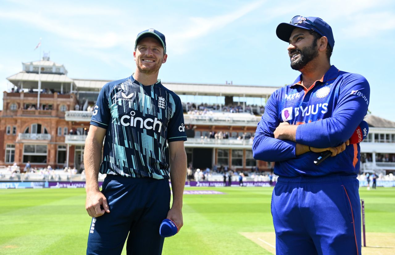 Jos Buttler and Rohit Sharma at the toss, England vs India, 2nd ODI, Lord's, London, July 14, 2022