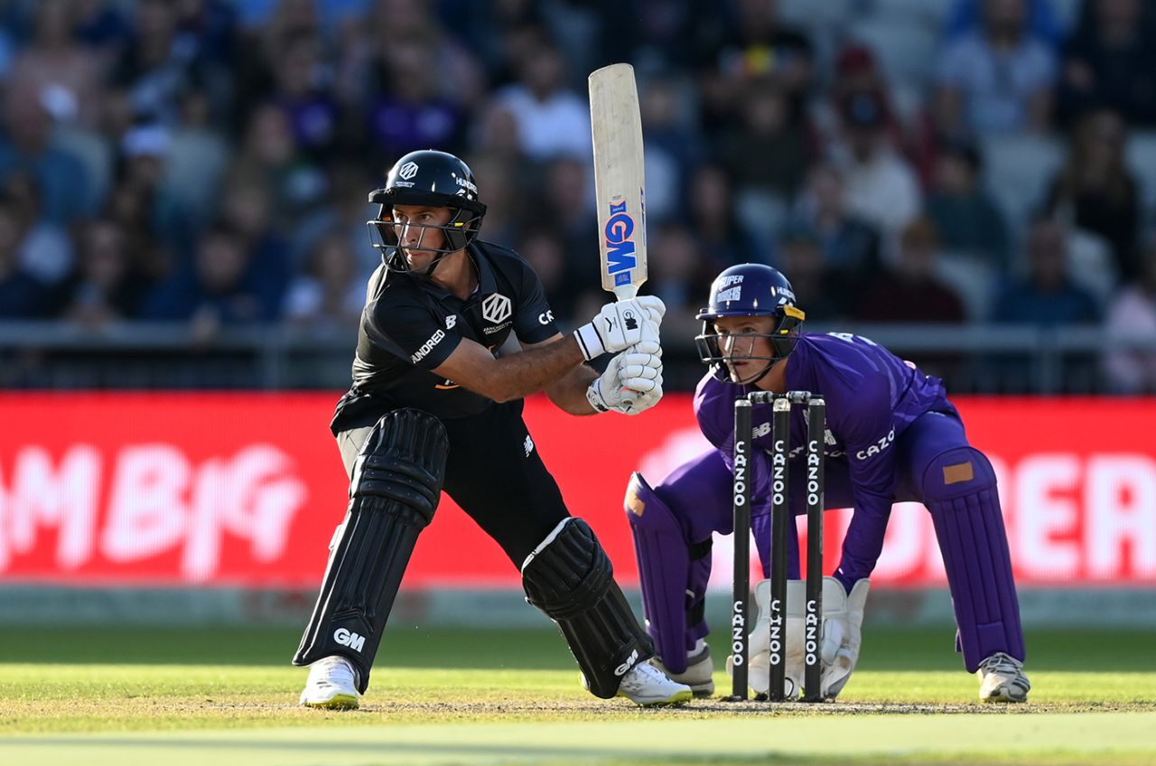 Wayne Madsen plays his reverse-slap, Manchester Originals Men vs Northern Superchargers, The men's Hundred, Manchester, Emirates Old Trafford, August 5, 2022