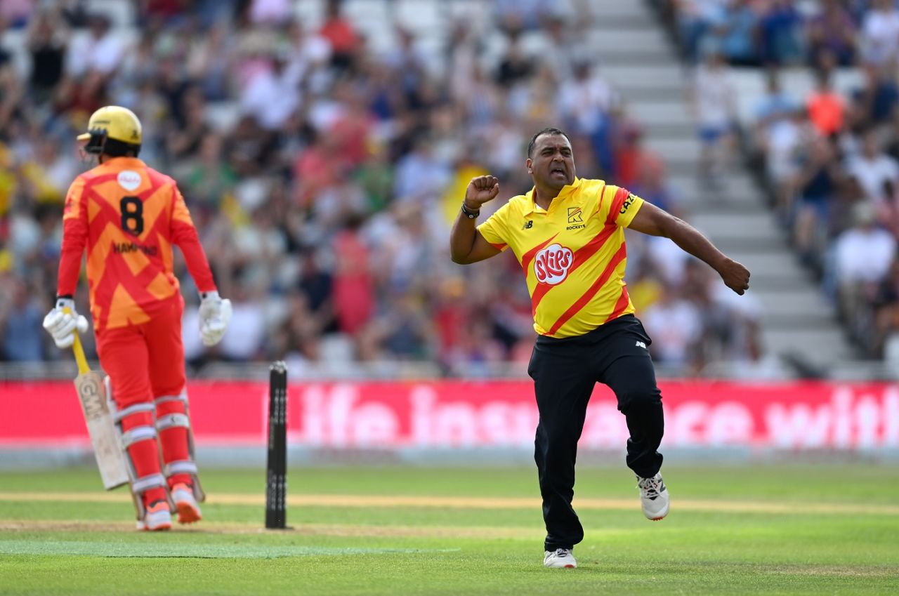 Samit Patel celebrates after Miles Hammond's dismissal, Birmingham Phoenix vs Trent Rockets, August 6, 2022