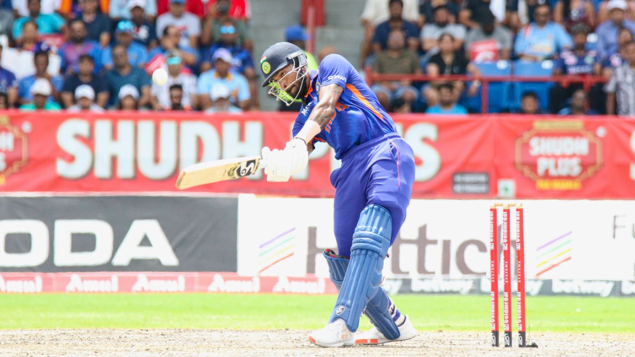 Hardik Pandya flicks a six over midwicket, West Indies vs India, 5th T20I, Lauderhill, August 7, 2022