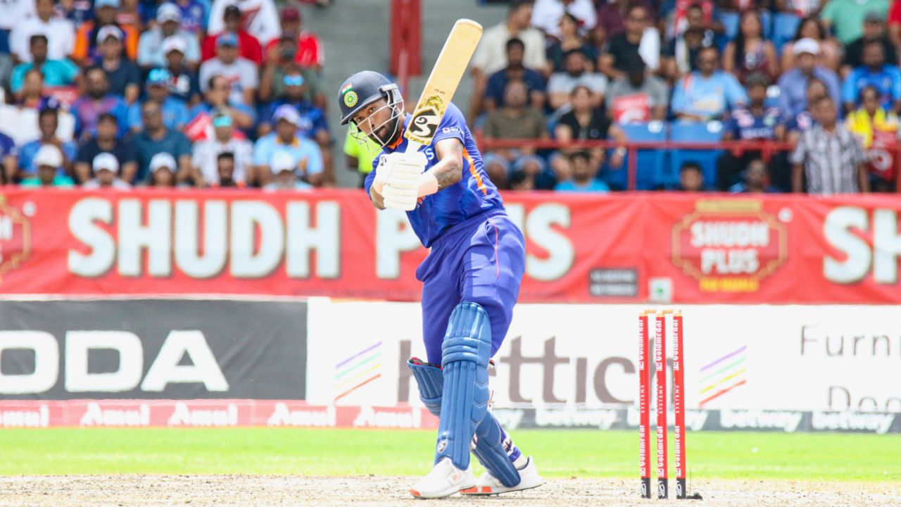 Hardik Pandya whips another six over midwicket, West Indies vs India, 5th T20I, Lauderhill, August 7, 2022