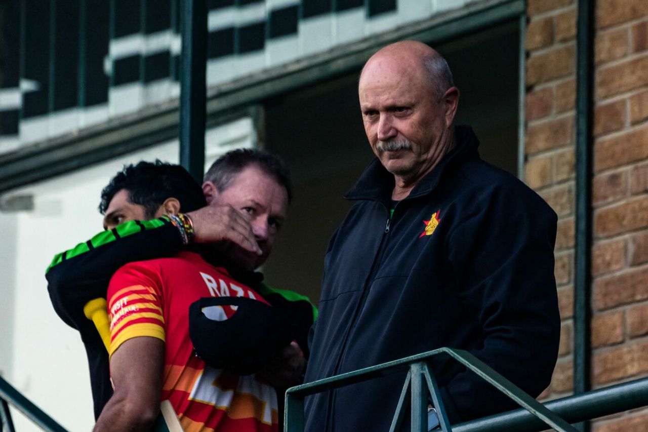 Zimbabwe head coach Dave Houghton watches proceedings after his team's series-sealing chase, Zimbabwe vs Bangladesh, 2nd ODI, Harare, August 7, 2022