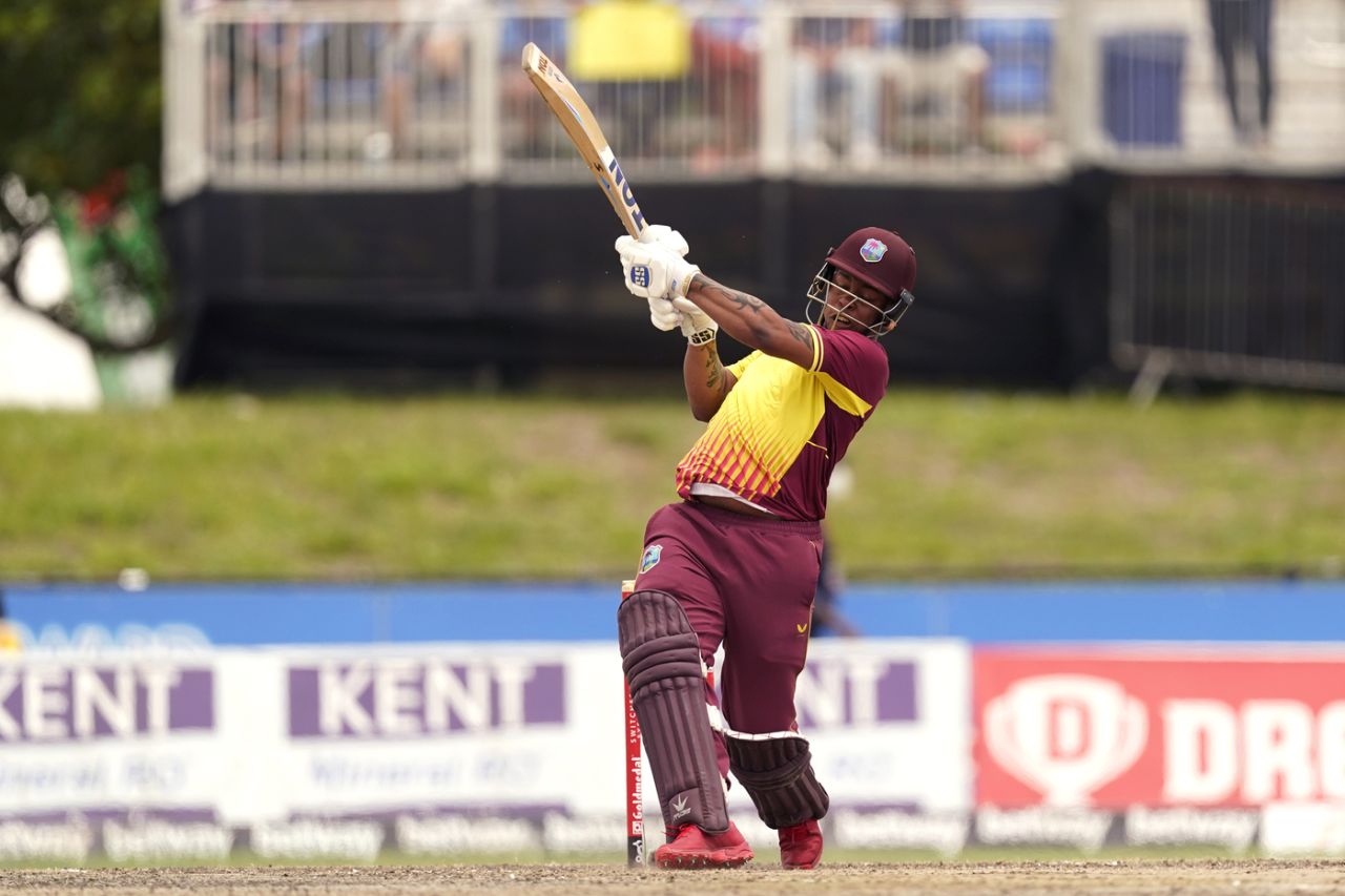 Shimron Hetmyer hits out on his way to 56 off 35, West Indies vs India, 5th T20I, Lauderhill, August 7, 2022