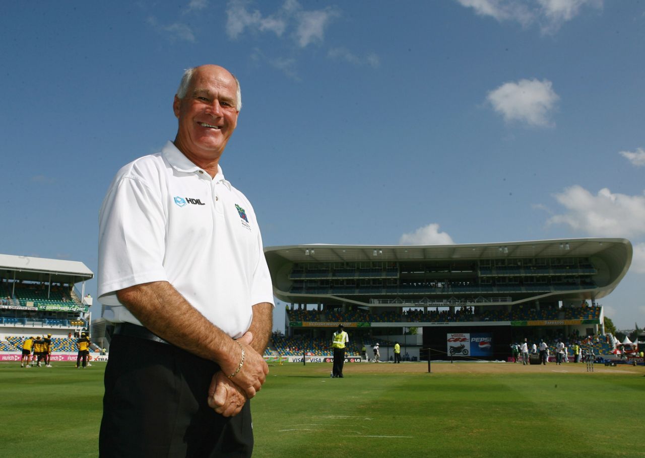 Rudi Koertzen is all smiles after equalling David Shepherd's record of umpiring 172 ODIs at the 2007 World Cup, West Indies vs Bangladesh, World Cup 2007, Super Eights, Bridgetown, April 19, 2007