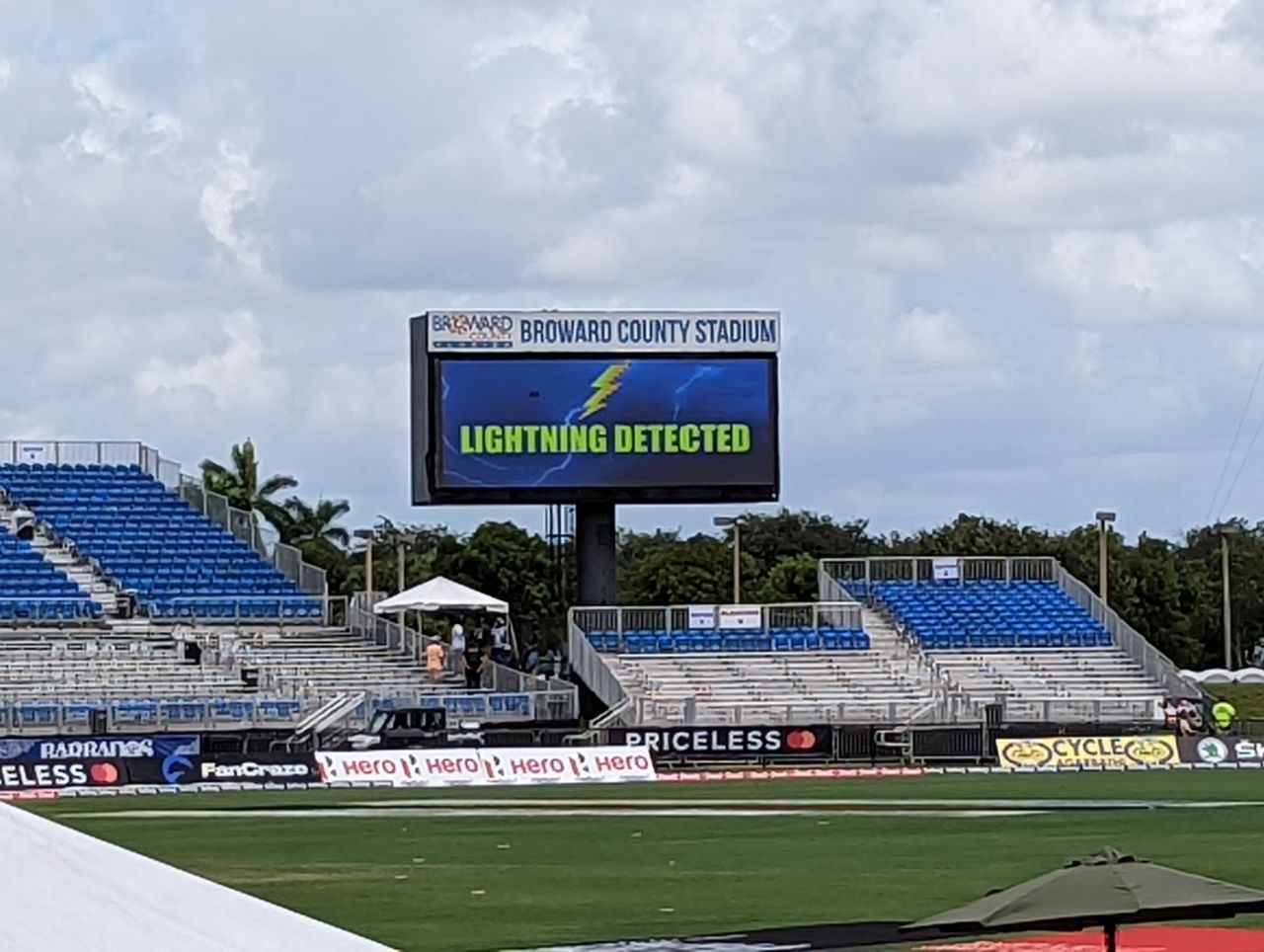 Lightning in the area briefly stalled play, West Indies vs India, 5th T20I, Lauderhill, August 7, 2022