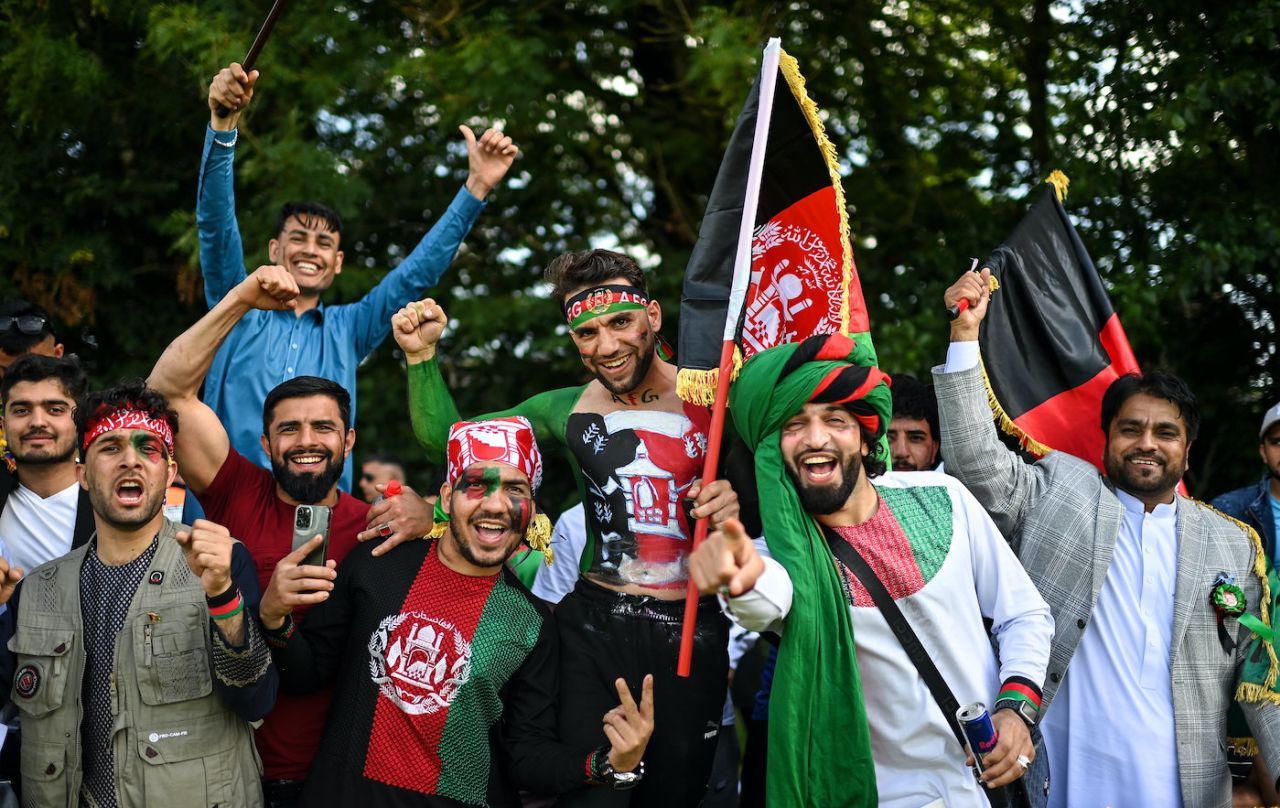 Vibrant Afghanistan fans express their joy during the game at Stormont in Belfast, Ireland vs Afghanistan, 1st T20I, Belfast, August 9, 2022
