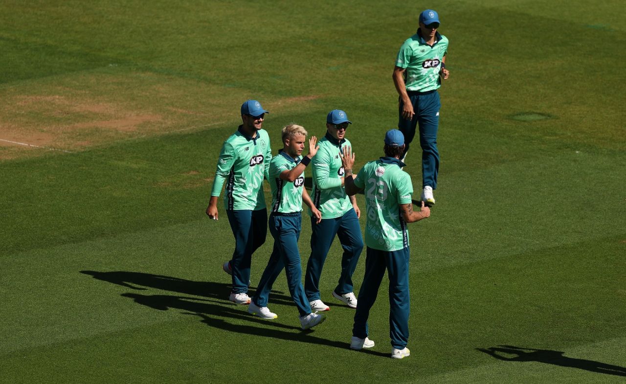 Sam Curran celebrates dismissing Faf du Plessis, The Hundred, Northern Superchargers vs Oval Invincibles, The Oval, August 11, 2022