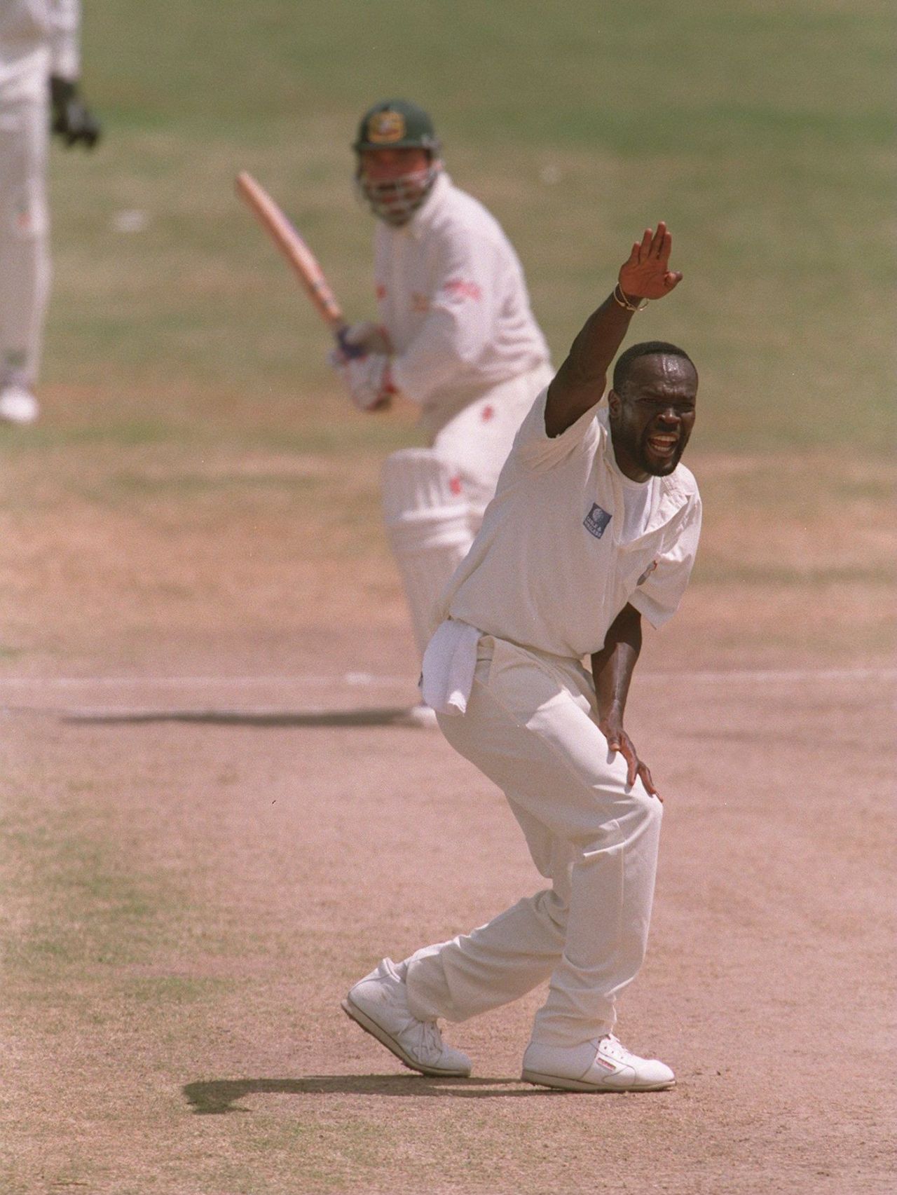 Winston Benjamin appeals for the wicket of David Boon, day four, second Test, West Indies vs Australia, Antigua, April 12, 1995