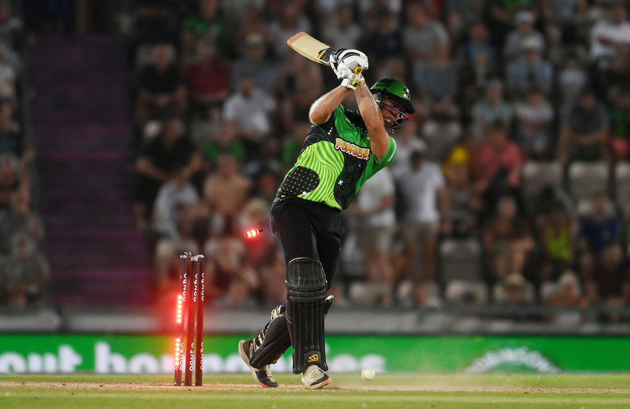 Ross Whiteley is bowled by Jordan Thompson, Southern Brave vs London Spirit, The Men's Hundred, The Ageas Bowl, August 12, 2022
