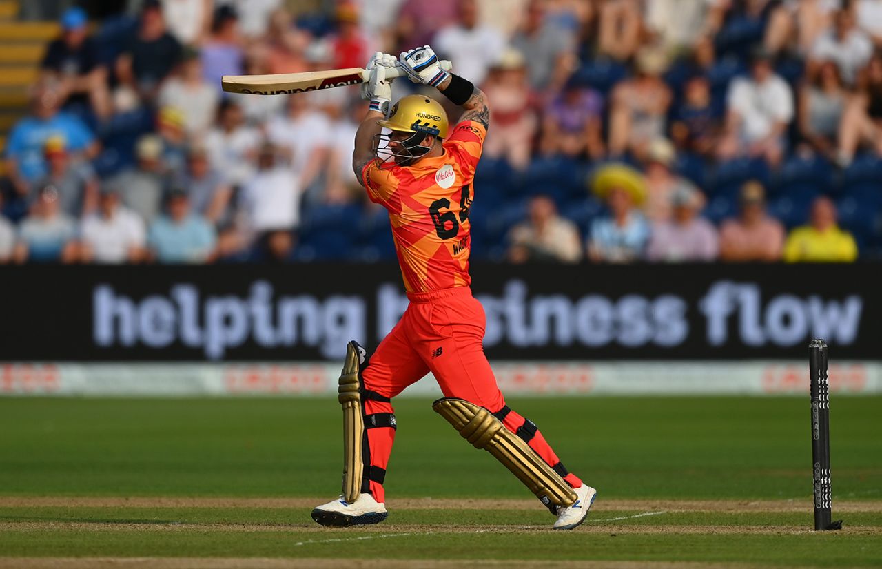 Matthew Wade steps into a drive, Welsh Fire vs Birmingham Phoenix, Men's Hundred, Cardiff, August 13, 2022