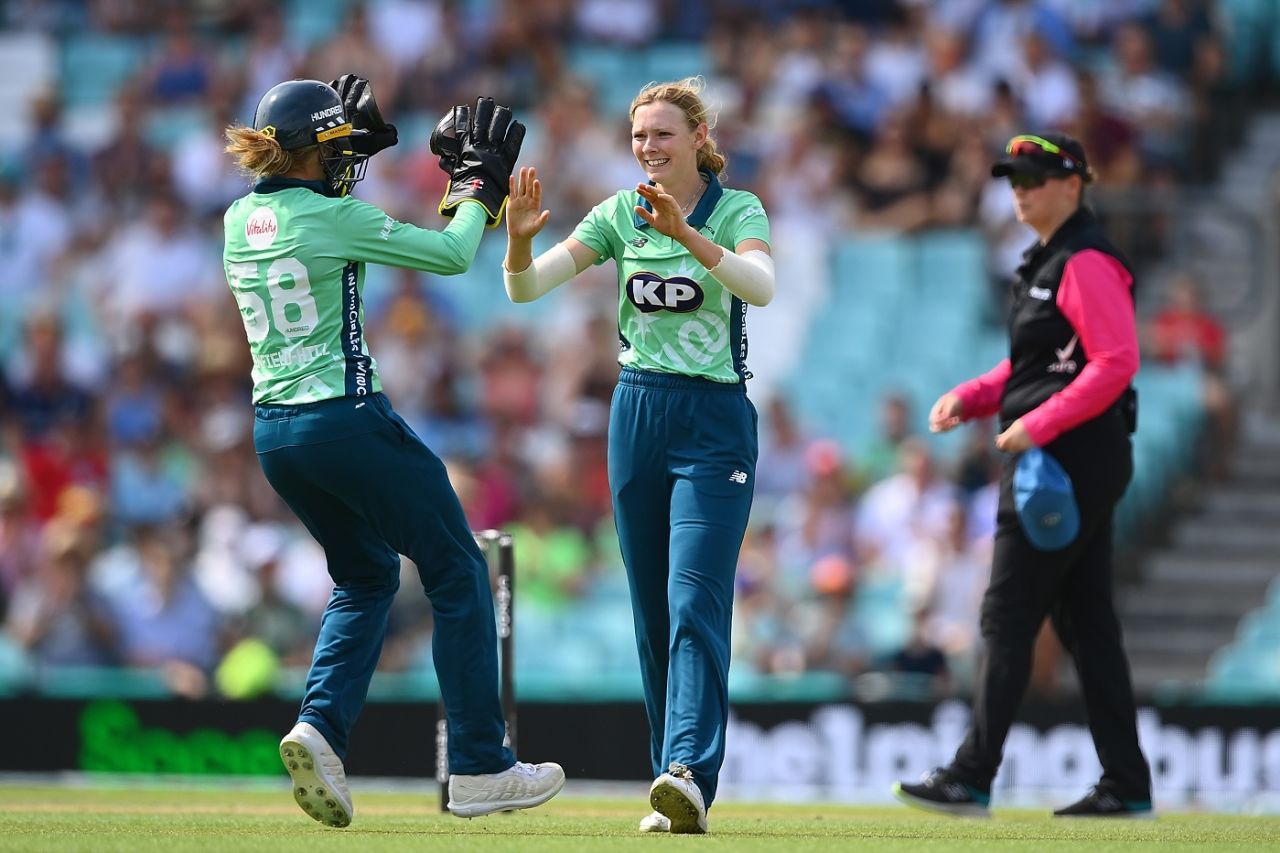 Sophia Smale had the wickets of Danni Wyatt and Tahlia McGrath to show, Oval Invincibles vs Southern Brave, Women's Hundred, The Oval, August 14, 2022