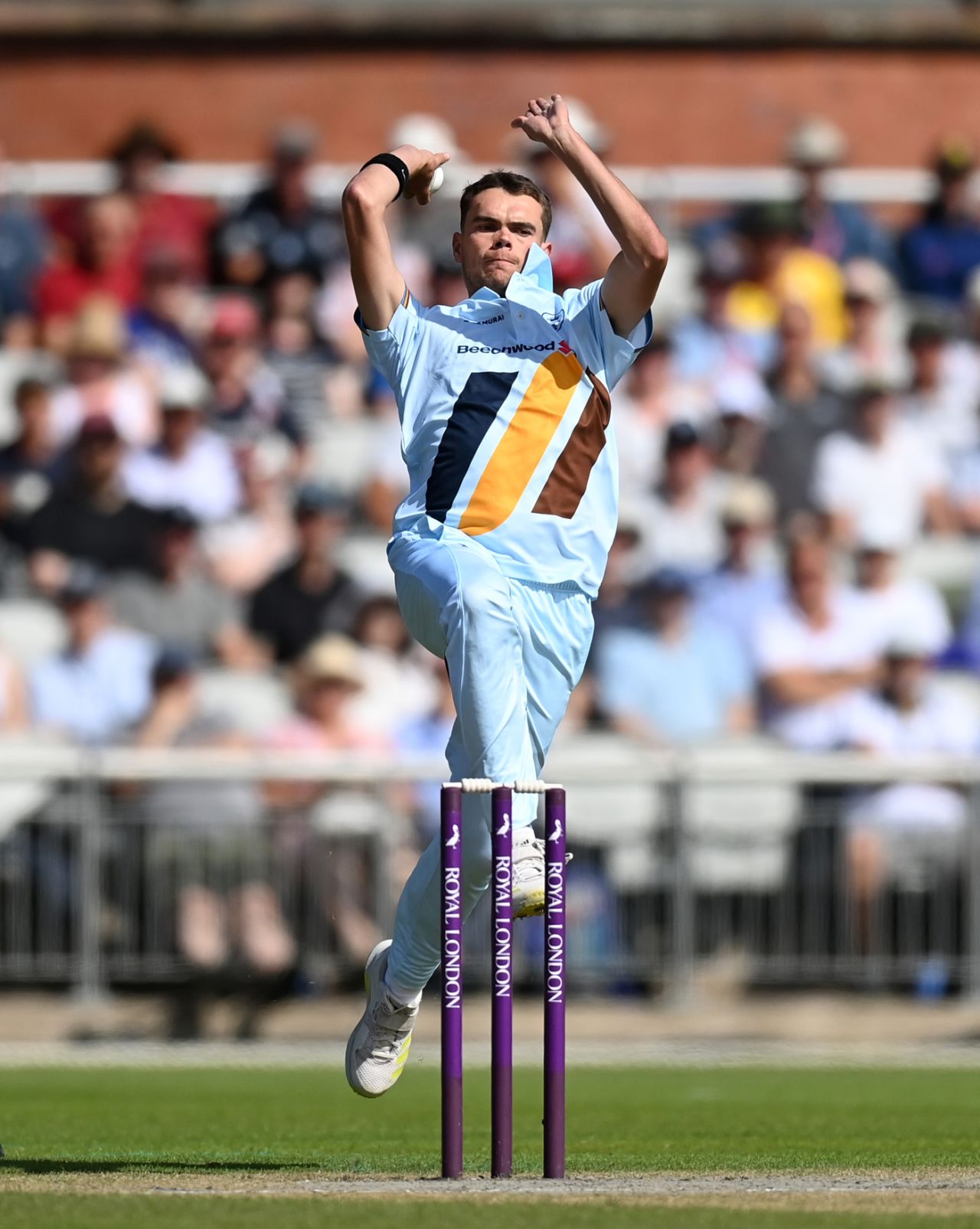 Sam Conners in his delivery stride, Lancashire vs Derbyshire, Royal London Cup, Old Trafford, August 7, 2022