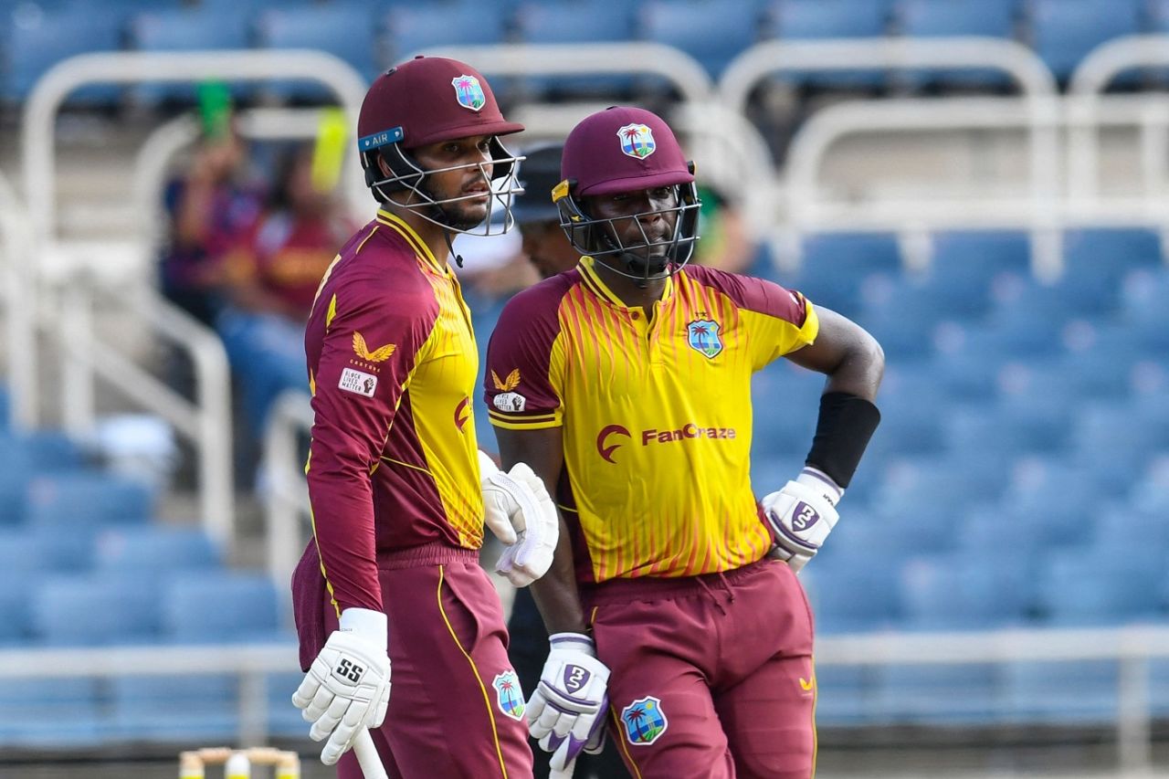Brandon King and Shamarh Brooks added 102 runs for the opening wicket, West Indies v New Zealand, 3rd T20I, Kingston, August 14, 2022
