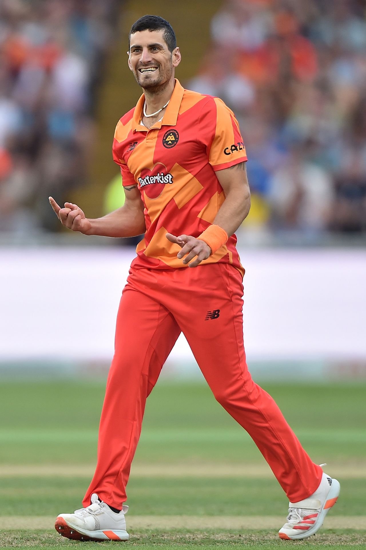 Benny Howell celebrates after taking the wicket of Tom Kohler-Cadmore, Men's Hundred, Birmingham Phoenix vs Trent Rockets, Edgbaston, August 15, 2022