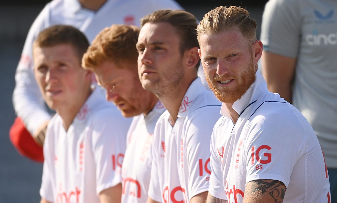 Ben Stokes lines up with his side for a team photo ahead of Wednesday's first Test against South Africa, England vs South Africa, Lord's, August 16, 2022