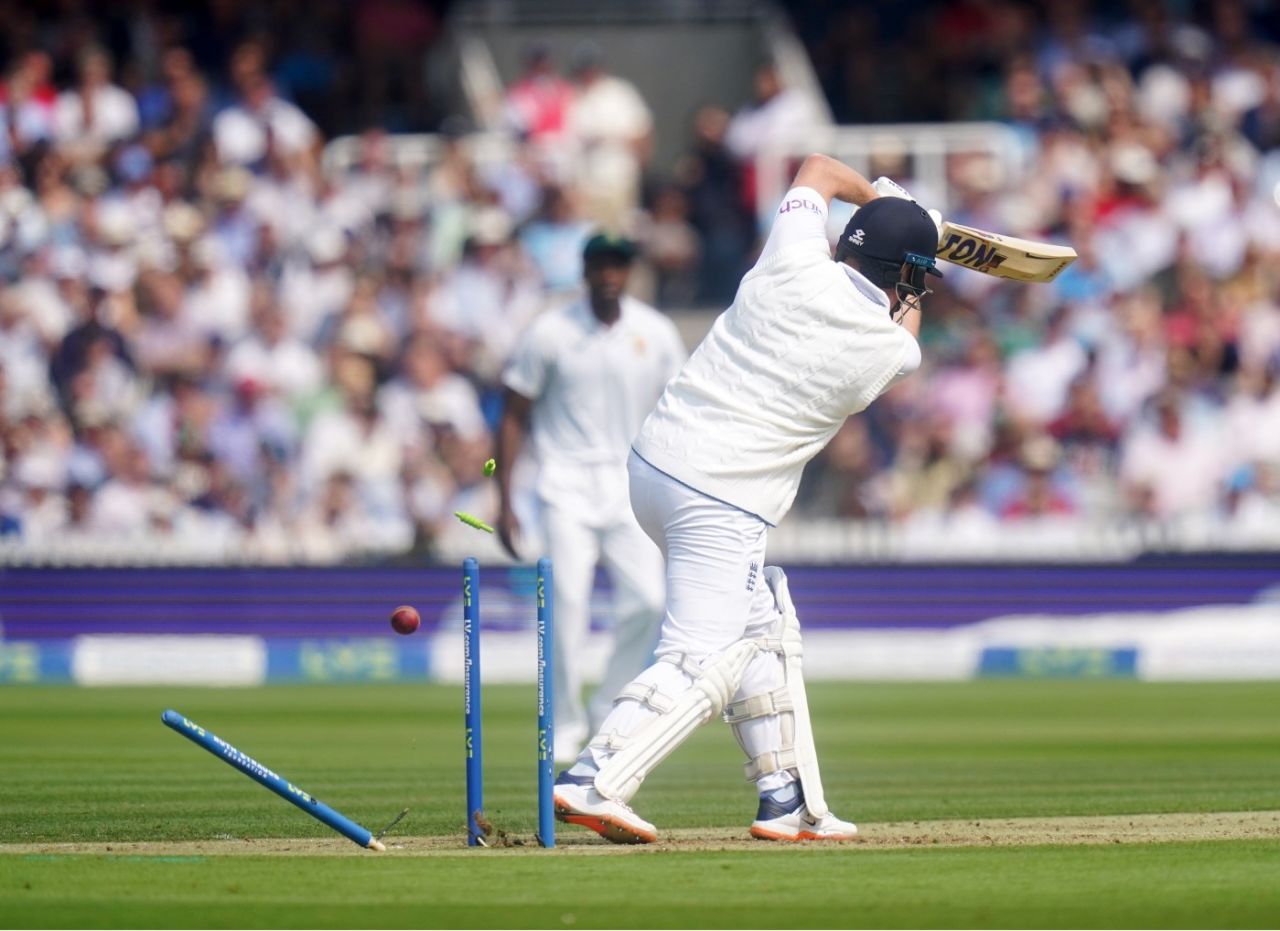 Jonny Bairstow was bowled for a duck by Anrich Nortje as England stumbled, England vs South Africa, 1st LV= Insurance Test, Lord's, August 17, 2022