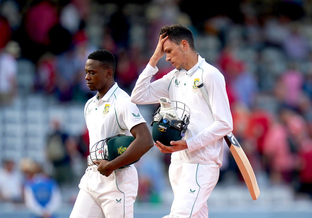 Kagiso Rabada and Marco Jansen walk off after the day's play, England vs South Africa, 1st Test, Lord's, London, 2nd day, August 18, 2022
