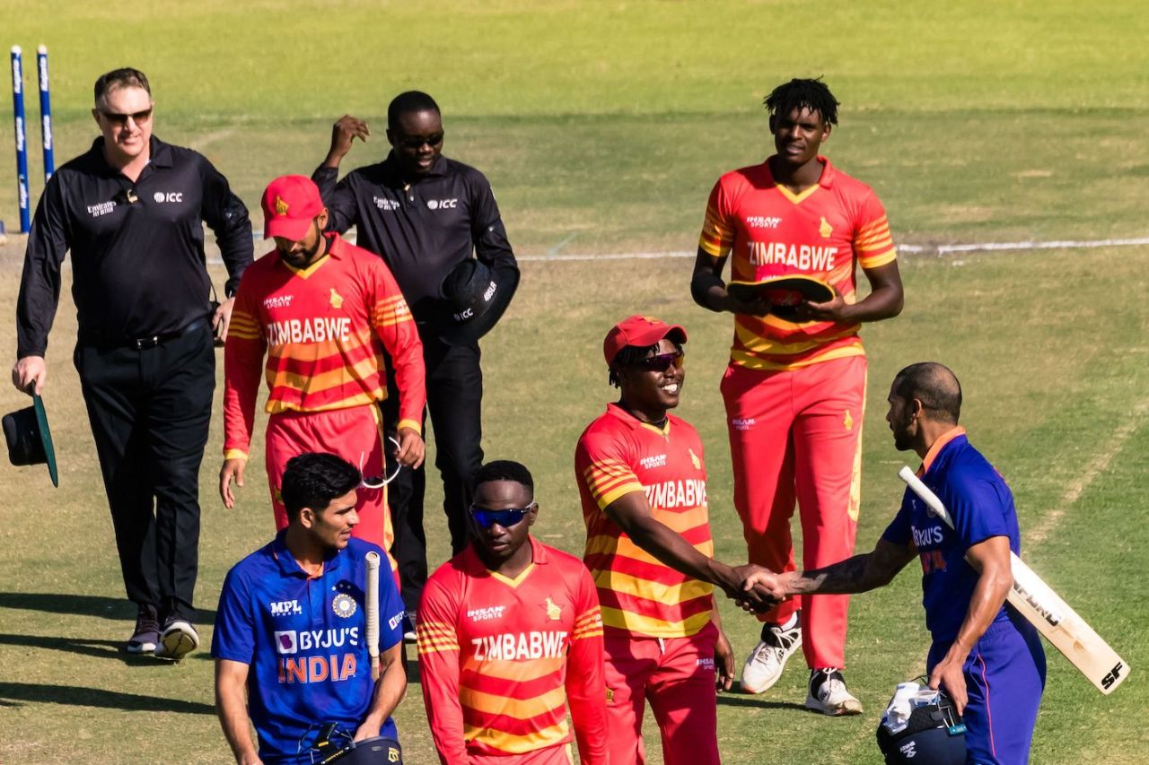 The players catch up after India's ten-wicket win, Zimbabwe vs India, 1st ODI, Harare, August 18, 2022