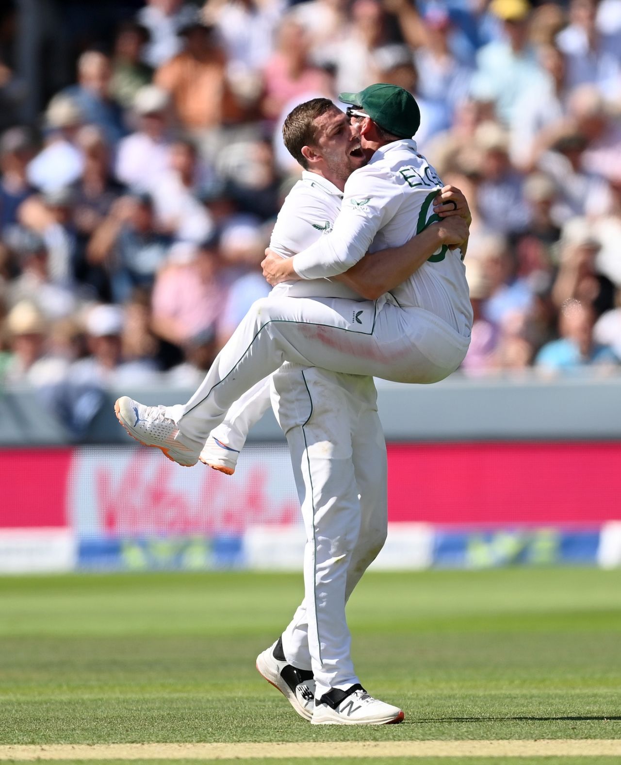 Captain Dean Elgar is elated after Anrich Nortje dismissed Alex Lees and Ben Foakes in the space of three balls, England vs South Africa, 1st Test, Lord's, London, 3rd day, August 19, 2022