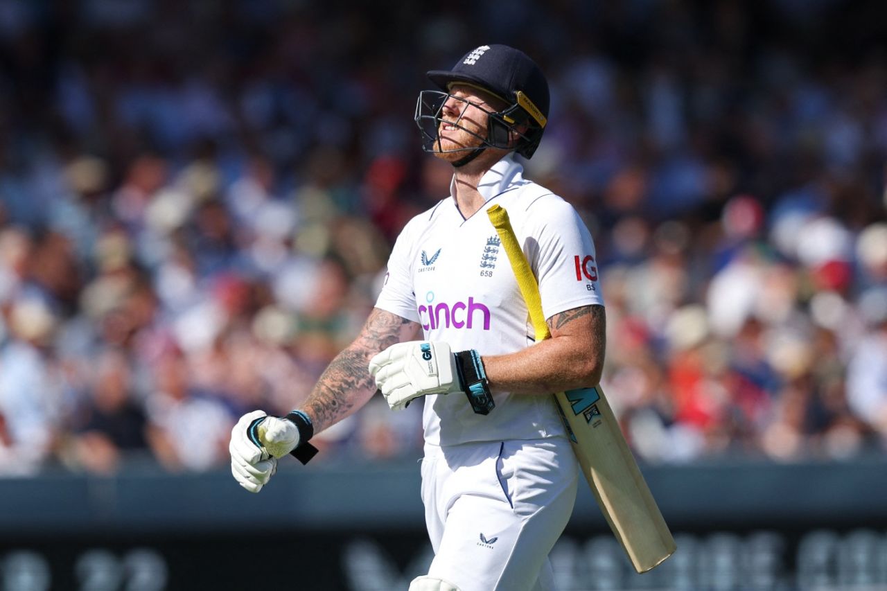 Ben Stokes grimaces after holing out to deep midwicket, England vs South Africa, 1st Test, Lord's, London, 3rd day, August 19, 2022