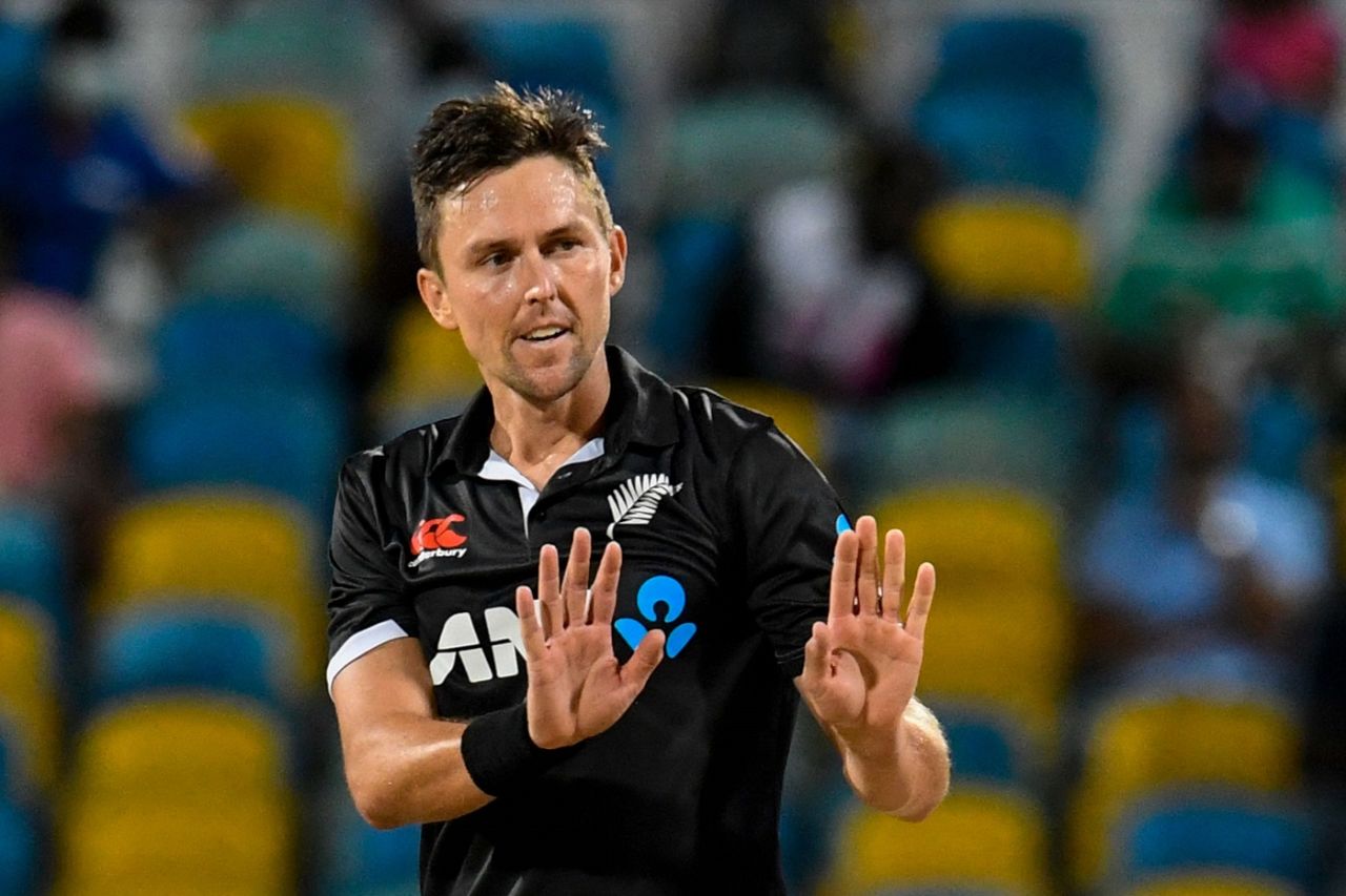 High-five, anyone? Trent Boult celebrates a wicket, West Indies vs New Zealand, 2nd ODI, Bridgetown, August 19, 2022