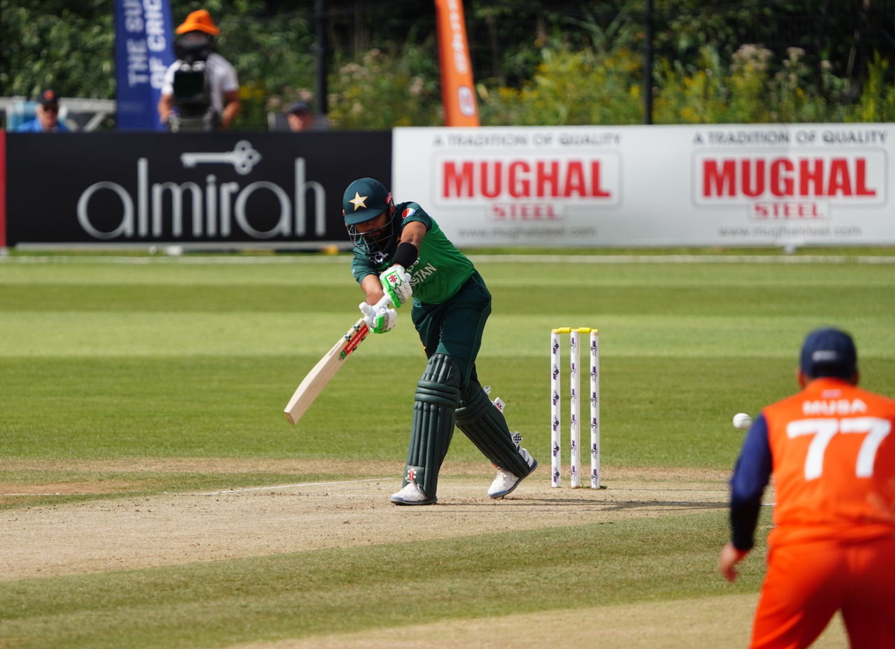 Babar Azam flicks the ball away, Netherlands vs Pakistan, 3rd ODI, Rotterdam, August 21, 2022