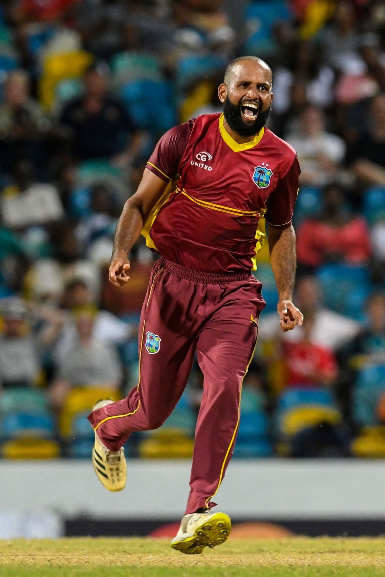 Yannic Cariah celebrates after picking up Devon Conway's wicket, West Indies vs New Zealand, 3rd ODI, Bridgetown, August 21, 2022