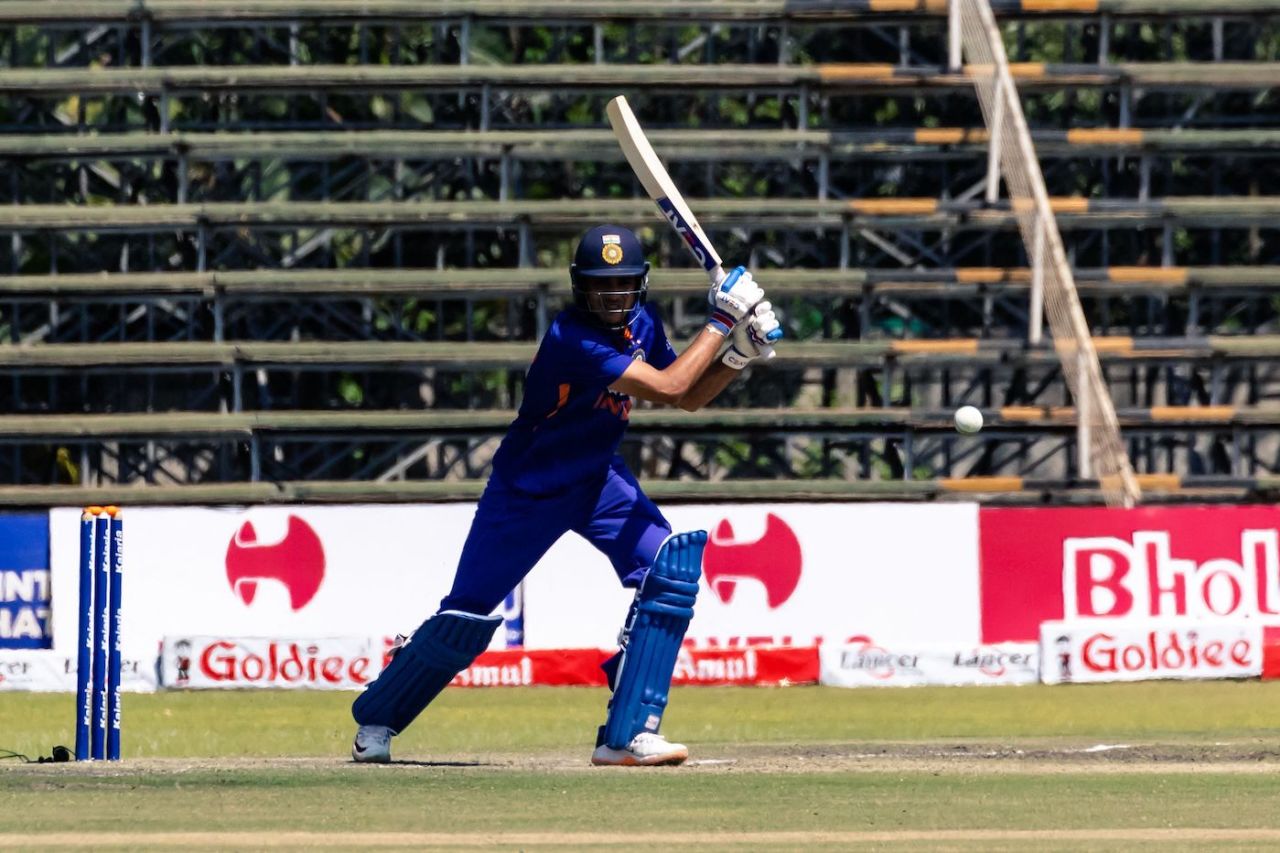 Shubman Gill drives towards the covers during his century, Zimbabwe vs India, 3rd ODI, Harare, August 22, 2022