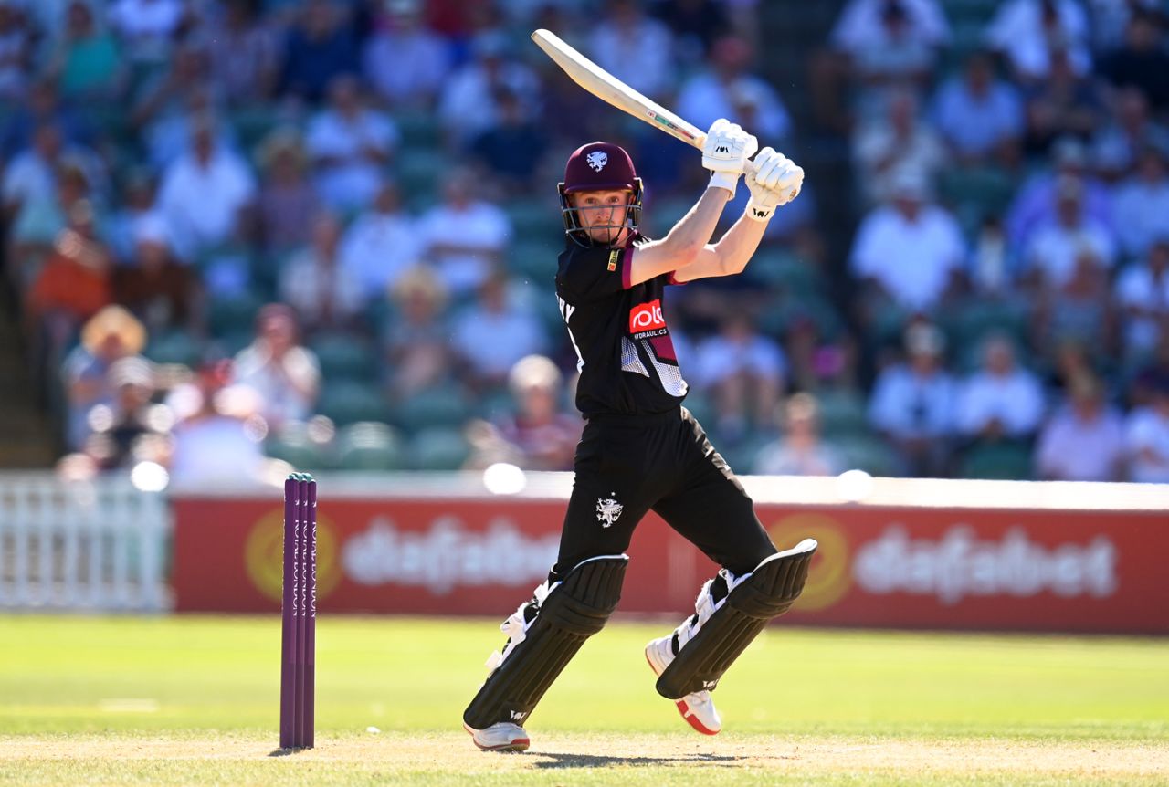 Lewis Goldsworthy plays a shot, Somerset v Durham, Royal London Cup, Taunton, August 10, 2022