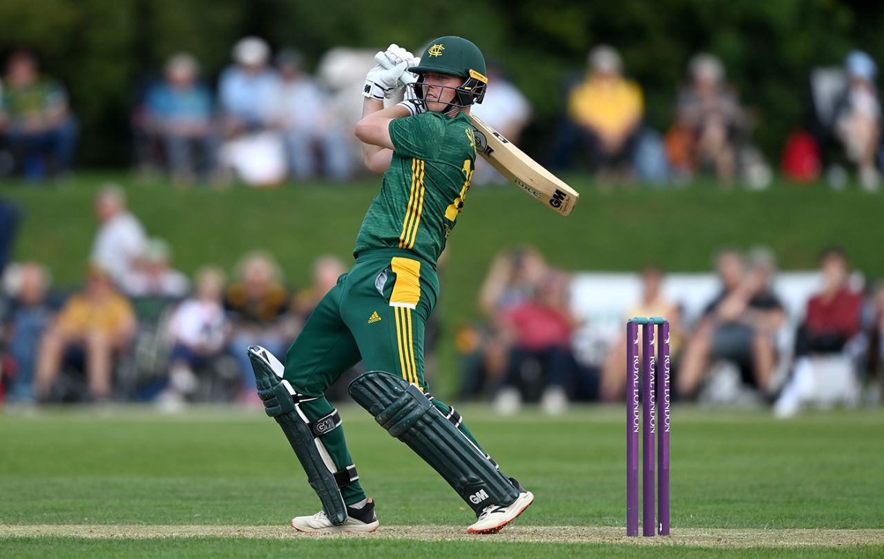 Ben Slater slashes through the off side, Nottinghamshire v Surrey, Royal London Cup, Welbeck, August 23, 2022