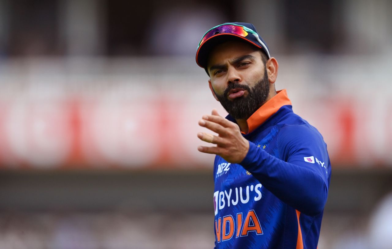Virat Kohli signals to his team-mates on the field, Lord's, London, July 14, 2022