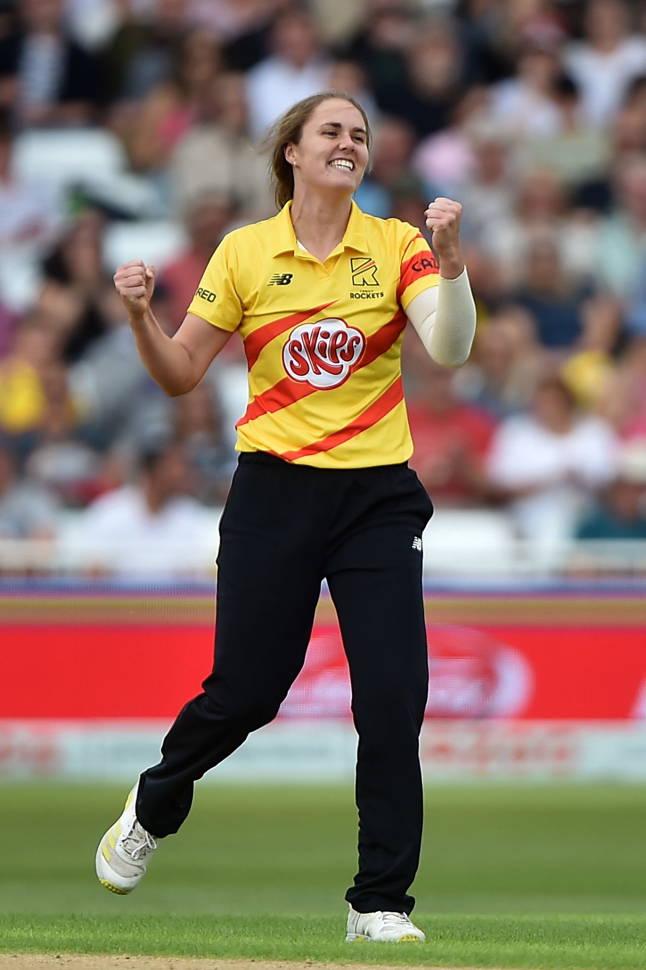 Nat Sciver celebrates dismissing Annabel Sutherland, Trent Rockets vs Welsh Fire, Women's Hundred, Nottingham, August 29, 2022