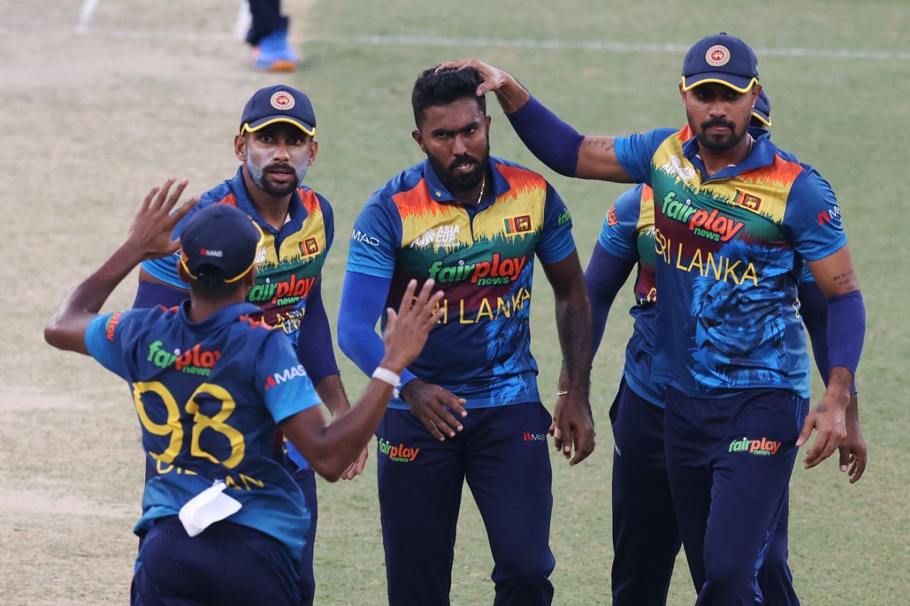 Asitha Fernando celebrates the dismissal of Sabbir Rahman, Bangladesh vs Sri Lanka, Men's T20 Asia Cup, Dubai, September 1, 2022