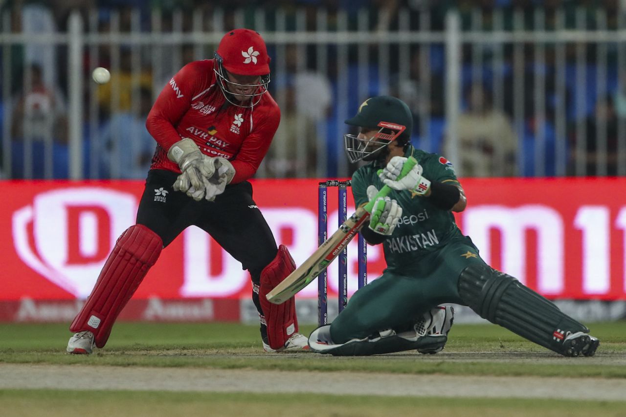 Mohammad Rizwan plays a funky shot on one knee, Hong Kong vs Pakistan, Men's T20 Asia Cup, Sharjah, September 2, 2022