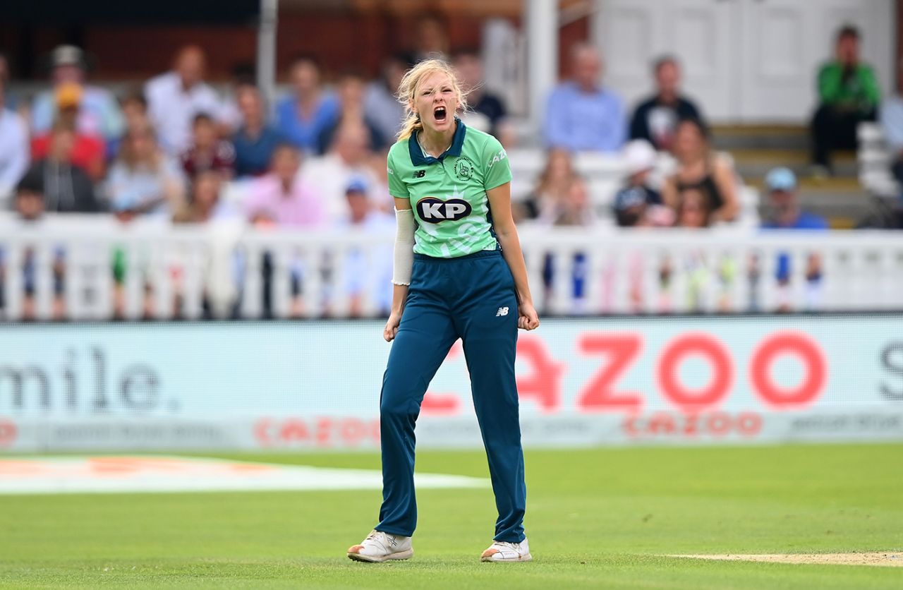Sophia Smale roars in celebration, Oval Invincibles vs Southern Brave, Women's Hundred final, Lord's, September 3, 2022