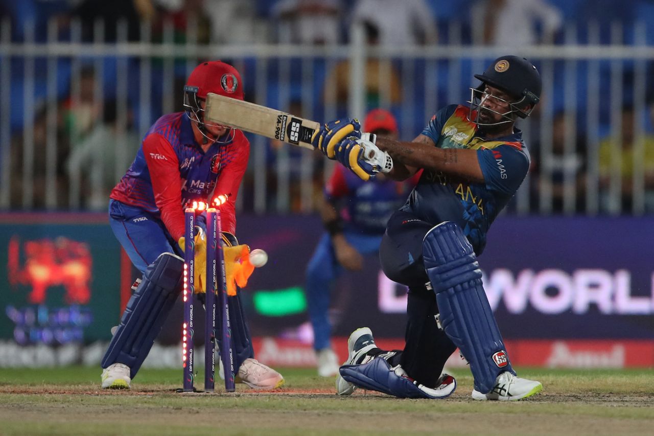 Danushka Gunathilaka loses his stumps to Rashid Khan, Afghanistan vs Sri Lanka, Asia Cup, Sharjah, September 3, 2022