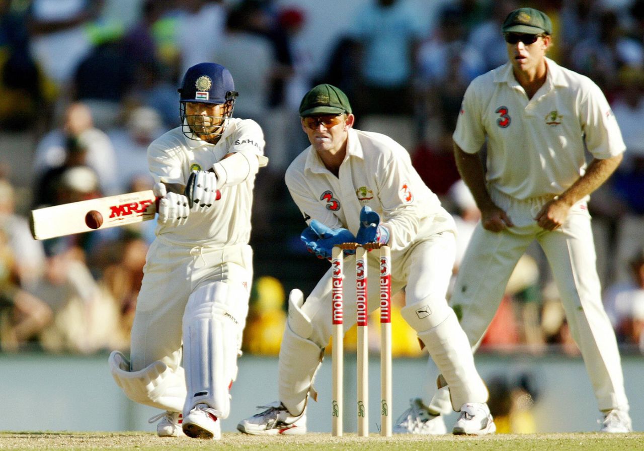 Sachin Tendulkar looks to play a shot on the leg side, Australia v India, 4th Test, Sydney, 2nd day, January 3, 2004