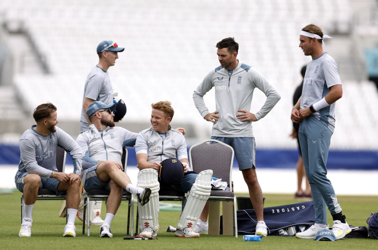 The England squad shares a joke during their nets session at The Oval, September 6, 2022