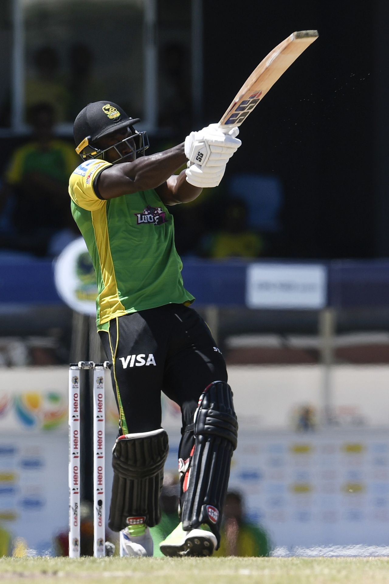 Rovman Powell unleashes a pull, Barbados Royals vs Jamaica Tallawahs, CPL 2022, Gros Islet, September 11, 2022