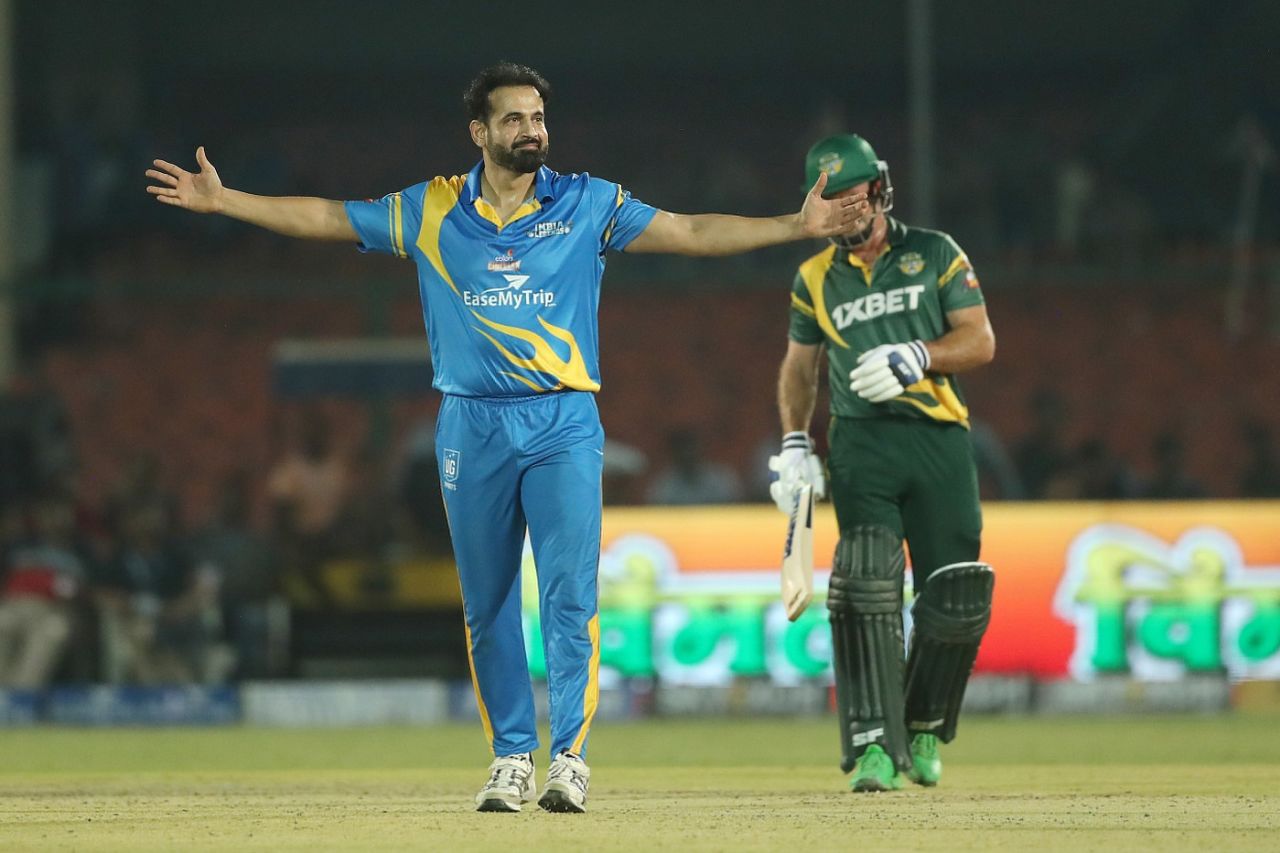 Irfan Pathan celebrates the wicket of an opponent, India Legends vs South Africa Legends, Road Safety World Series, Kanpur, September 10, 2022