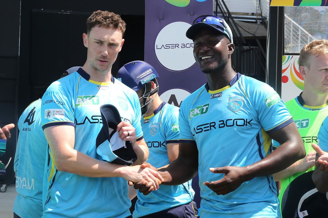 Adam Hose receives his maiden CPL cap from Daren Sammy, St Lucia Kings vs St Kitts & Nevis Patriots, CPL 2022, Tarouba, September 17, 2022