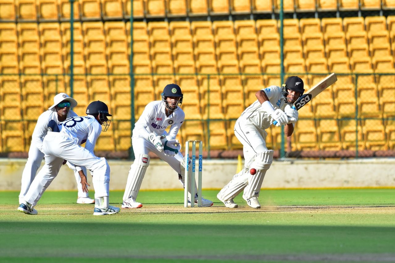Rachin Ravindra works one on the leg side, India A vs New Zealand A, 3rd unofficial Test, Bengaluru, 3rd day, September 17, 2022
