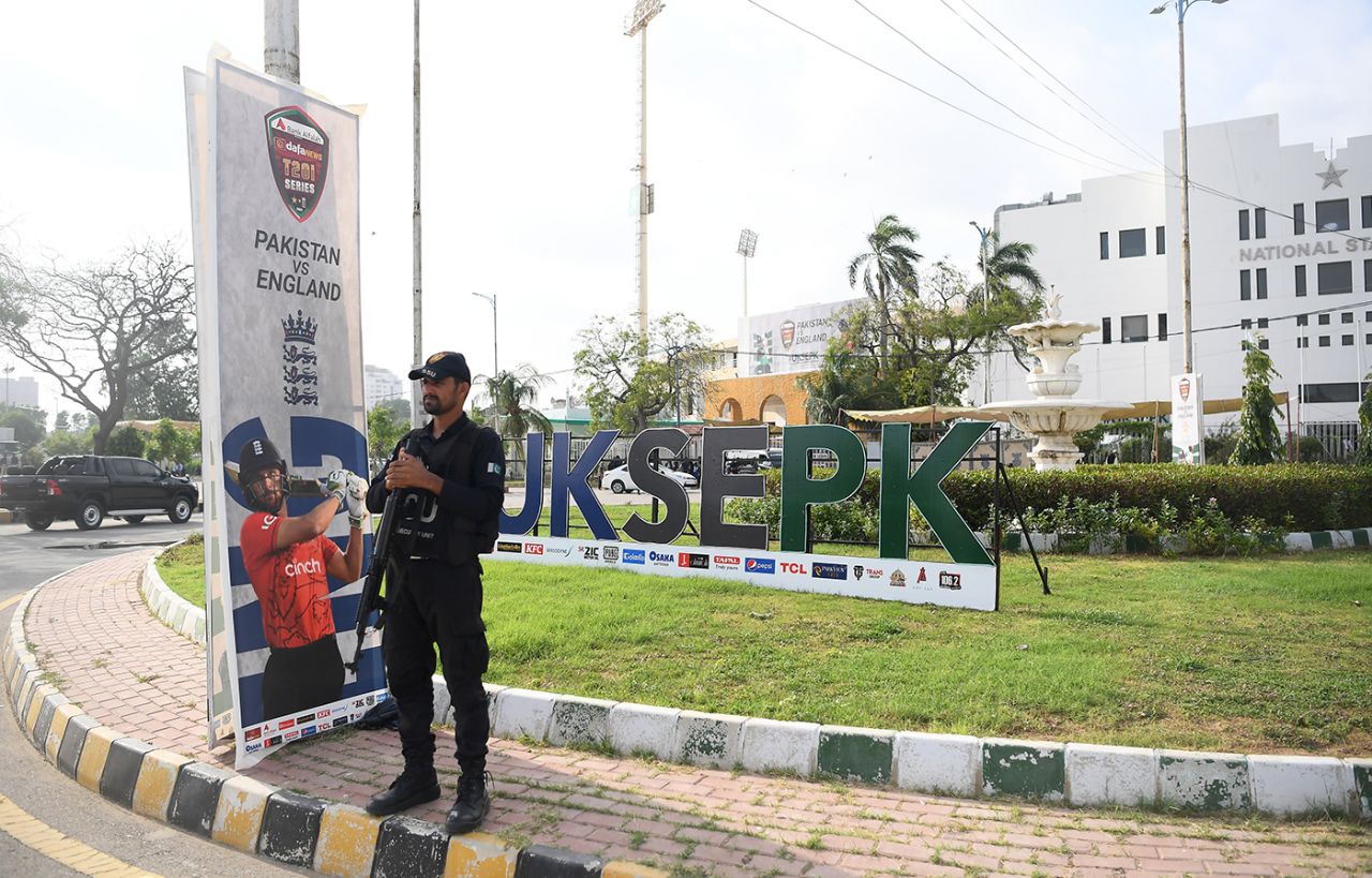 Security was visible in the build up to England's first match in Pakistan since 2005, Pakistan vs England, 1st T20I, Karachi, September 20, 2022