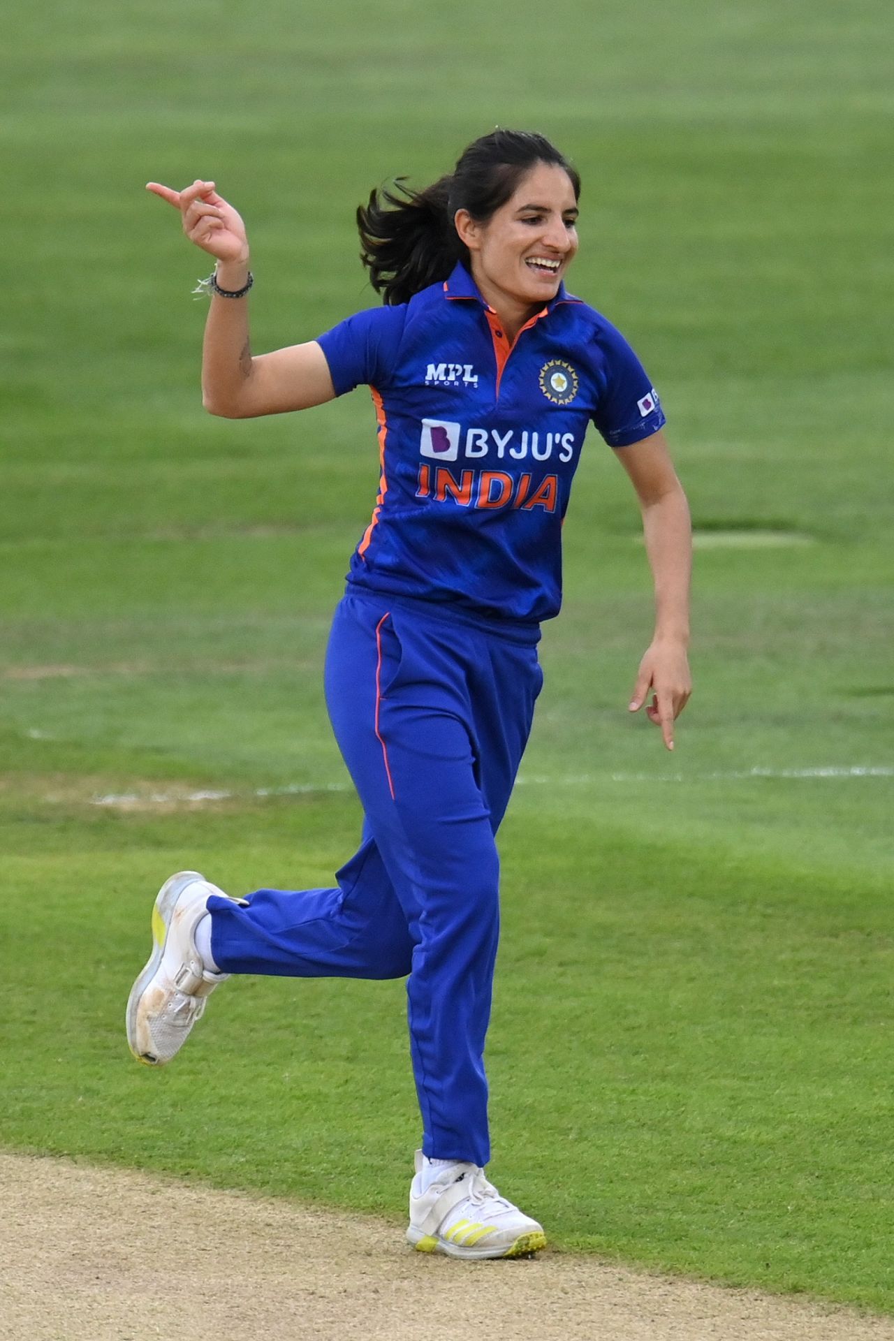 Renuka Singh wheels away after taking a wicket, England vs India, 2nd ODI, Canterbury, September 21, 2022