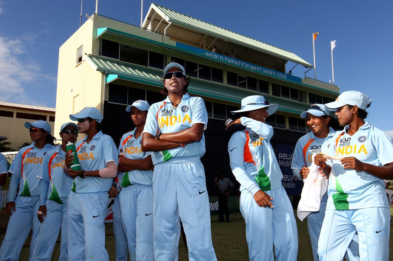 Jhulan Goswami and the India team attends the post-match presentation, Sri Lanka Women v India Women, ICC Women's World Twenty20, Group B, St Kitts, May 10, 2010