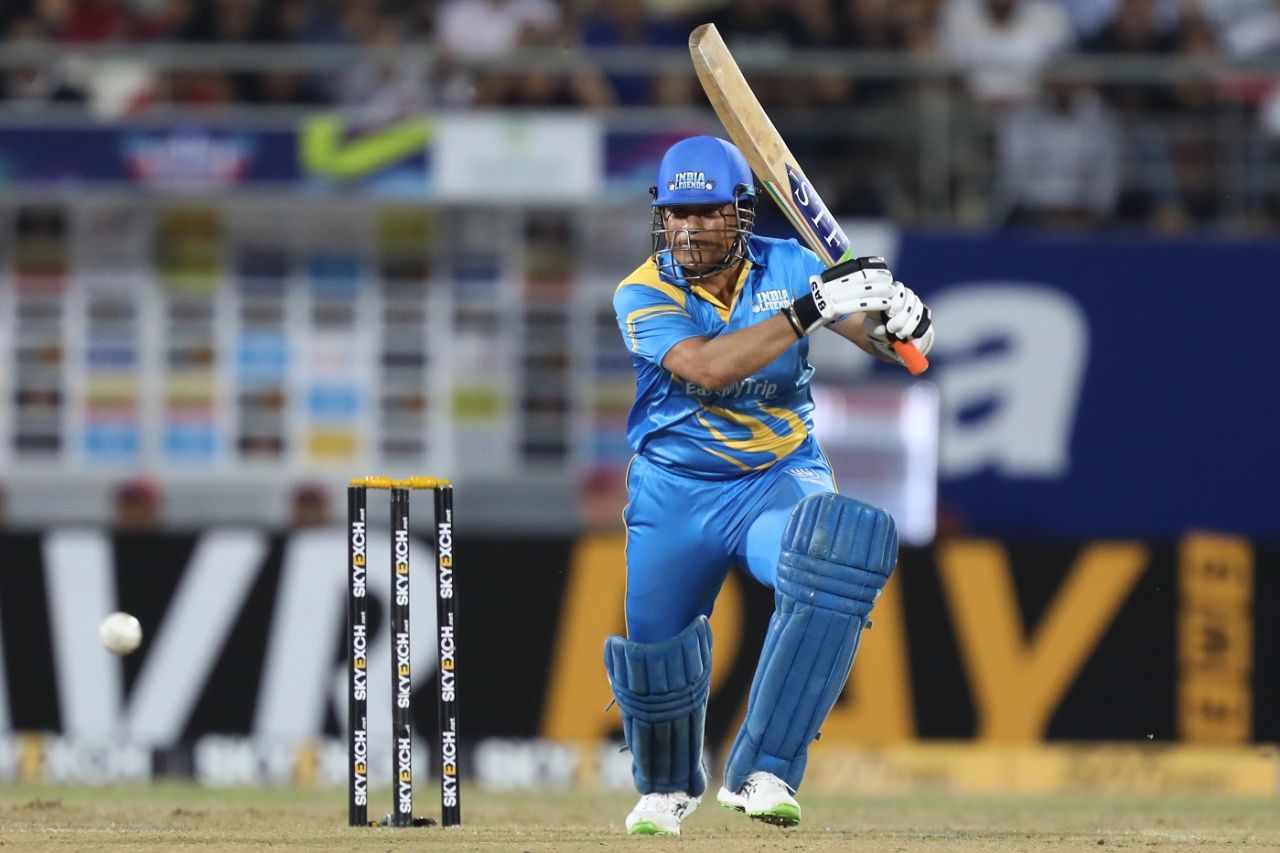Sachin Tendulkar with a cover drive, India Legends v England Legends, Road Safety World Series, Dehradun, September 22, 2022