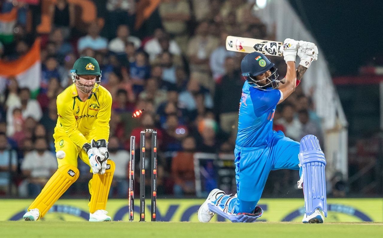 KL Rahul is bowled after missing a tossed up ball from Adam Zampa, India vs Australia, 2nd T20I, Nagpur, September 23, 2022