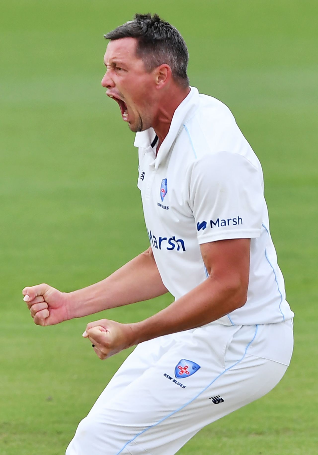 A pumped up Chris Tremain celebrates, South Australia vs New South Wales, Sheffield Shield, Karen Rolton Oval, March 25, 2022