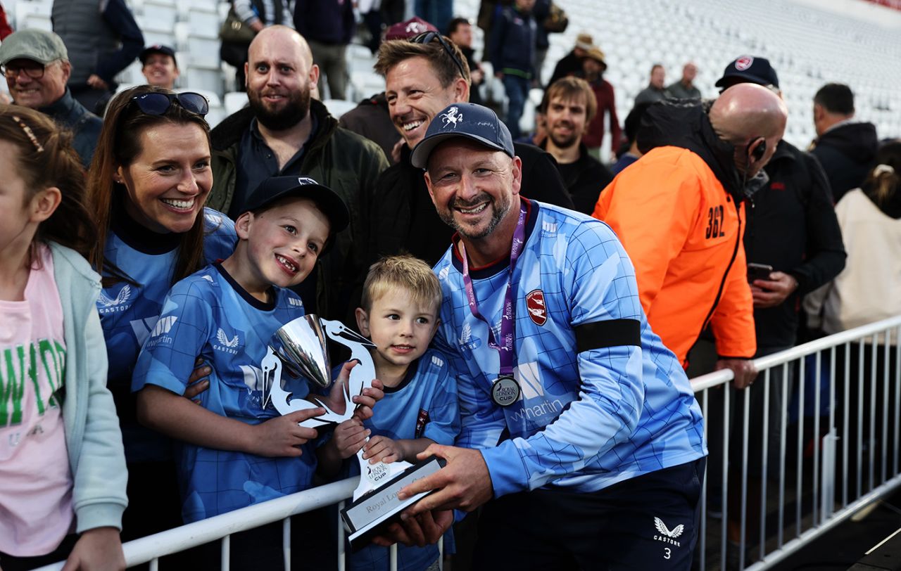 Darren Stevens poses for photos with young fans, Royal London Cup Final, Kent vs Lancashire, Trent Bridge, September 17, 2022